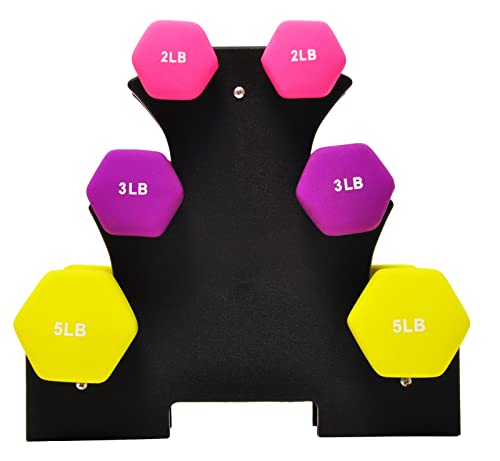 Set of 6 Colorful Neoprene Dumbbells with Rack