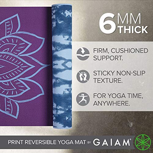 Gaiam Extra Thick Reversible Yoga Mat, Purple Lotus