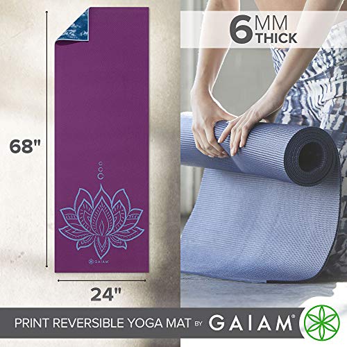 Gaiam Extra Thick Reversible Yoga Mat, Purple Lotus