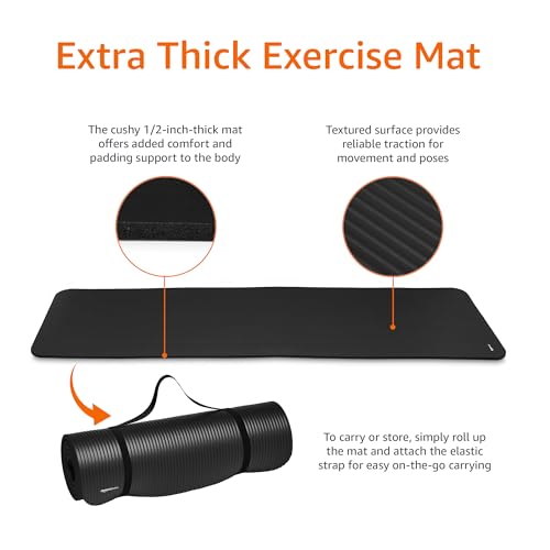 Extra Thick Exercise Yoga Gym Floor Mat, Black