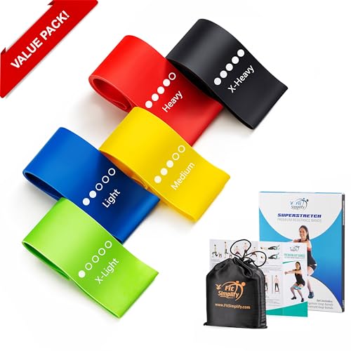5-Piece Fit Simplify Resistance Loop Bands Set with Guide and Bag