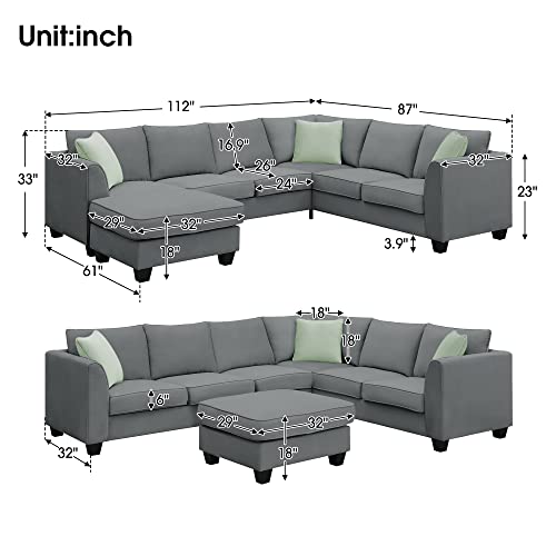 LZ L-Shape Sectional Sofa with Ottoman and Pillows