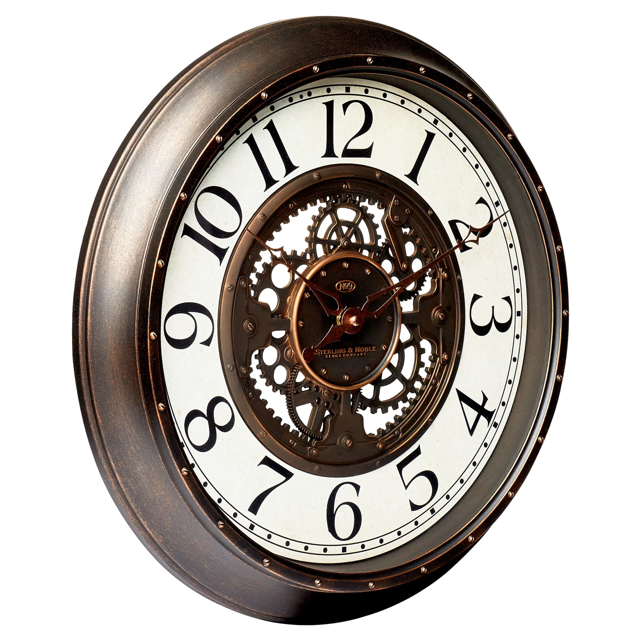 Industrial Gear Wall Clock in Aged Bronze