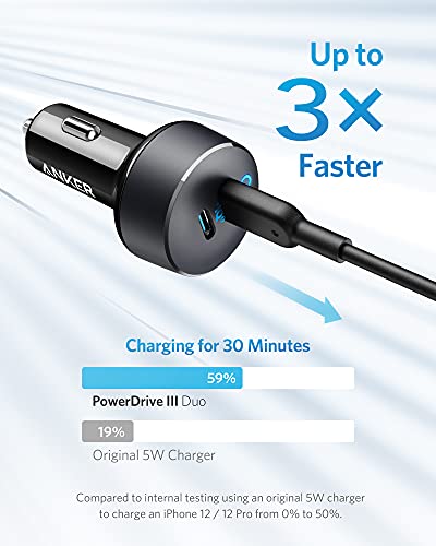 Anker USB C Car Charger, 40W 2-Port PowerIQ 3.0 Type C Car Adapter, PowerDrive III Duo with Power Delivery