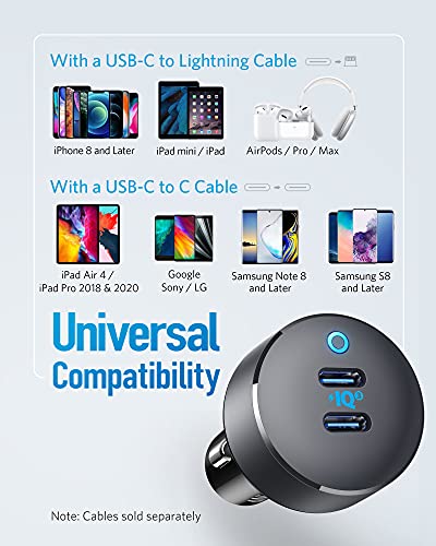Anker USB C Car Charger, 40W 2-Port PowerIQ 3.0 Type C Car Adapter, PowerDrive III Duo with Power Delivery