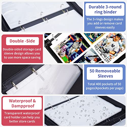 HESPLUS 4-Pocket Sports Card Binder with 400 Slots