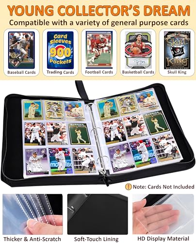 900-Pocket Baseball Card Binder with Zipper Closure