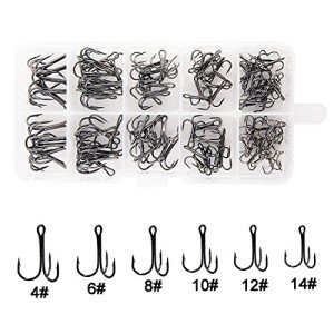 Carbon Steel Treble Hooks Kit for Fishing - 110pcs