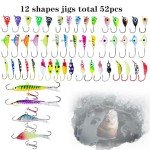 52Pcs Glowing Ice Fishing Lures and Jigs Kit