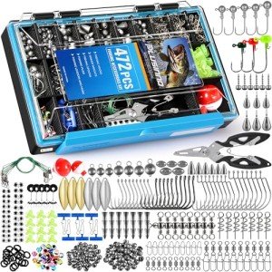 472PCS Waterproof Fishing Tackle Kit for Bass Trout