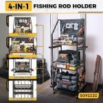 SOYEEZE Fishing Rod Holder with Wheels & Hooks