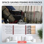 Axlksia Fishing Rod Holder Wall Mount, 1 Pair Fishing Pole Holders for Garage, Boats, 6 Fishing Rod Storage Racks, Horizontal Red