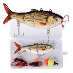 Robotic Swimming Lure 5.1” Fishing Lure 4-Segement Multi Jointed Swimbait Electric Bait LED Light USB Rechargeable Robotic Lure for Bass Trout Pike Fishing Tackle