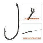 Dr.Fish 100 Pack Baitholder Fishing Hooks Walleye Rig Live Bait Hook High Carbon Steel Black Nickel Down-Turned Eye Surf Fishing Bass Crawler Harness #10