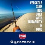 PENN Squadron III 8’ Surf Spinning Fishing Rod; 2-Piece, 12-20lb Line Rating, Medium Rod Power, Moderate Fast Action, 3/4-3 oz. Lure Rating, Titanium/Red/Gold