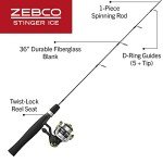 Zebco Stinger Ice Spinning Reel and Fishing Rod Combo, 36-Inch 1-Piece Fiberglass Rod with Comfortable EVA Rod Handle, QuickSet Anti-Reverse Fishing Reel with All-Metal Gears, Size 10 Reel, Black