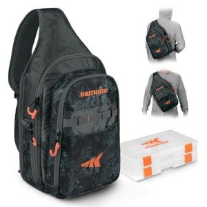 KastKing Pond Hopper Fishing Sling Tackle Storage Bag with 2 Tackle Boxes, Lightweight Sling Fishing Backpack-Sling Tool Bag for Fishing Hiking Hunting Camping,17.7X 12.6X 6 Inches