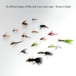 BASSDASH 64pcs Fly Fishing Flies Kit with Fly Box for Trout Bass Fishing Include Dry Flies, Wet Flies, Nymphs, Streamers