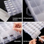 OUTUXED 2 Pack 36 Grids Clear Plastic Bead Organizer Box, Fishing Tackle Box Compartment Organizer with Adjustable Dividers for Jewelry, Art Craft, Bead Storage Containers with 5 Sheets Label Stickers