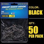 XFISHMAN Drop-Shot-Hooks-for-Bass-Fishing-Split-Shot-Dropshot-Hook-50 Pack (Black, 1/0)