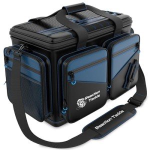 Reaction Tackle Fishing Tackle Bag – Salt Water Resistant Tackle Box Bag, 1000D PVC Waterproof Material, Durable Liner, Removable Dividers, for 3600 or 3700 Trays, Large Bag
