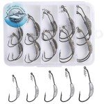 SHUNWEI 25 Pcs/Box Weighted Swimbait Hooks, Weighted Fishing Hooks Saltwater Worm Weedless for Bass Fishing Mixed 5 Size 1/0 2/0 3/0 4/0 5/0