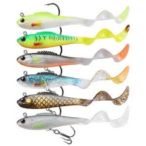 GOTOUR Pre-Rigged Soft Fishing Lures, Curly Tail Swimbait for Bass, Pike, Trout, Walleye, Salmon, Redfish, Crappie - 1pc, All Season Freshwater Fishing Bait