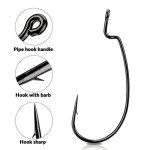 THKFISH 100pcs/Box Fishing Offset Worm Hooks EWG-Offset Fishing Hooks Round Bend Offset Worm Hooks Wide Gap Hooks with Barbed Shank #2#1 1/0 2/0 3/0