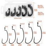 THKFISH 100pcs/Box Fishing Offset Worm Hooks EWG-Offset Fishing Hooks Round Bend Offset Worm Hooks Wide Gap Hooks with Barbed Shank #2#1 1/0 2/0 3/0