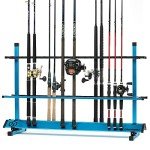 Savior Equipment Fishing Rod Rack Holder Organizer, Lightweight Aluminum Vertical Fish Pole Garage Storage Ground Display Stand, Hold Up to 48 Slots Fresh Salt Water Spinning Rods & Reel Combo, Blue