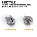 Dr.Fish 100 Pack Removable Split Shot Weights Lead Fishing Sinkers Fly Fishing Line Sinkers Reuseable Clip On Weights Freshwater Saltwater 1/4oz