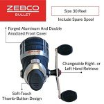 Zebco Bullet Spincast Fishing Reel, Size 30 Reel, Fast 29.6 Inches Per Turn, GripEm All-Weather Handle Knobs, Pre-Spooled with 10-Pound Zebco Fishing Line, Black, Clam Packaging (2019)