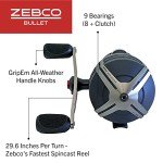 Zebco Bullet Spincast Fishing Reel, Size 30 Reel, Fast 29.6 Inches Per Turn, GripEm All-Weather Handle Knobs, Pre-Spooled with 10-Pound Zebco Fishing Line, Black, Clam Packaging (2019)