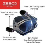 Zebco Bullet Spincast Fishing Reel, Size 30 Reel, Fast 29.6 Inches Per Turn, GripEm All-Weather Handle Knobs, Pre-Spooled with 10-Pound Zebco Fishing Line, Black, Clam Packaging (2019)