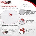 BasicGear Cast Net | Zinc Iron, 5ft Radius, 3/8 inch Mesh for Freshwater and Saltwater Bait Fish | Professional Grade and Upgraded Material | Throw Style