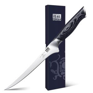 SHAN ZU 7 Inch Fillet Knife, Japanese Super Steel Boning Knife, Professional Ultra Sharp Fish knife with K133 Ergonomic Handle, Black Tortoise Genbu Series