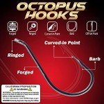 XFISHMAN Octopus Hook - Circle Hooks, Freshwater & Saltwater, Reversed Point, Up-Turned Eye, 100-Pack (Black, Size:8)