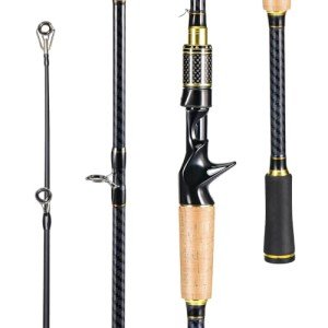 Sougayilang Fishing Rod 24-Ton Carbon&Glass Fiber Composite Spinning and Casting Rod, 2 Piece for Bass Trout Crappie Travel Fishing- 6'0"- Casting- Golden