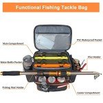 MATEIN Tackle Bag with Cooler & Rod Holder, Fishing Gifts for Men Unique, Saltwater Resistant Waterproof Fishing Tackle Storage Carrying Case with Shoulder Strap for Trays and Fish Gear, Black