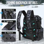 PLUSINNO Fishing Backpack with Rod Holders & Cooler, 45L Large Water-resistant Fishing Tackle Bag,Fishing Tackle Backpack Store Fishing Gear For Camping,Fishing Gifts for Men Father Black Camo