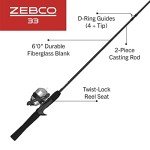 Zebco 33 Spincast Reel and Fishing Rod Combo, 6-Foot 2-Piece Fiberglass Rod with EVA Handle, Quickset Anti-Reverse Fishing Reel with Bite Alert, Silver/Black, 30