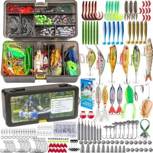 THKFISH Fishing Lures Kit, Bass Fishing Gear Kit for Freshwater Tackle Box with Tackle Included Topwater Baits, Spinner Bait, Frog, Hooks/Weights Accessories Gift for Adults