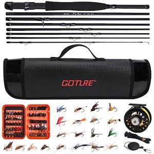 Goture Fly Fishing Rod and Reel Combo 8-Sections Fly Fishing Rod,60 Pcs Fishing Flies,Aluminum Fly Reel with Fishing Lines,Waterproof and Portable Bag