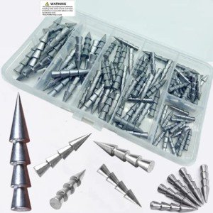 DAMIDEL 100Pcs/Box Nail Weights Sinkers(1/6oz,1/8oz,1/14oz,1/20oz,1/25oz,1/50oz) 6 Sizes Mixed,Insert Sinkers Lead Fishing Weights for Tackle Worm Soft Plastic Lures
