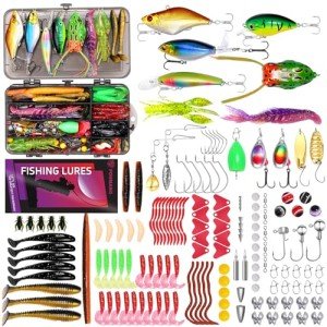 FONMANG 153Pcs Fishing Lures Tackle Box Kit – Complete Fishing Gear Set with Weights, Assorted Baits, Hooks & Tackle Included for Bass, Trout, Walleye Freshwater & Saltwater Fishing Gift for Men