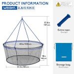 QualyQualy Foldable Fishing Net, Landing Fishing Pier Nets, Drop Net for Pulling Up Fish with Rope, Portable Bridge Fishing Net for Minnows, Crawfish, Shrimp, Top Dia. 39.4“