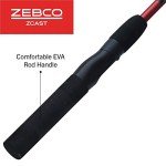 Zebco Z-Cast Spinning Fishing Rod, 6-Foot 2-Piece Durable Z-Glass Fishing Pole, Comfortable EVA Rod Handle, Shock-Ring Guides, Medium Power, Red