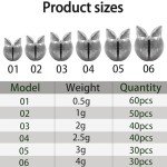 250Pcs Split Shot Fishing Weights Sinkers, 6 Sizes Removable Round Assortment Open Mouth Fly Fishing Weight Clip on Sinker Weight Freshwater Saltwater Fishing Accessories