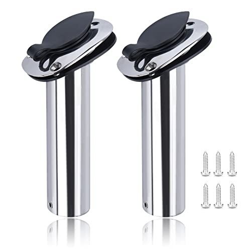 Hoffen 2 Pack Boat Stainless Steel Fishing Rod Holder Flush Mount with PVC Cap -30 Degree (30 Degree)