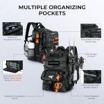 KastKing BaitSpace 50L Fishing Tackle Backpack, Water-Resistant Fishing Bag With Removable Bait Binder & 4 Tackle Boxes, Rod Holders, Durable Ripstop Nylon For Fishing Gear and Equipment,Black Camo